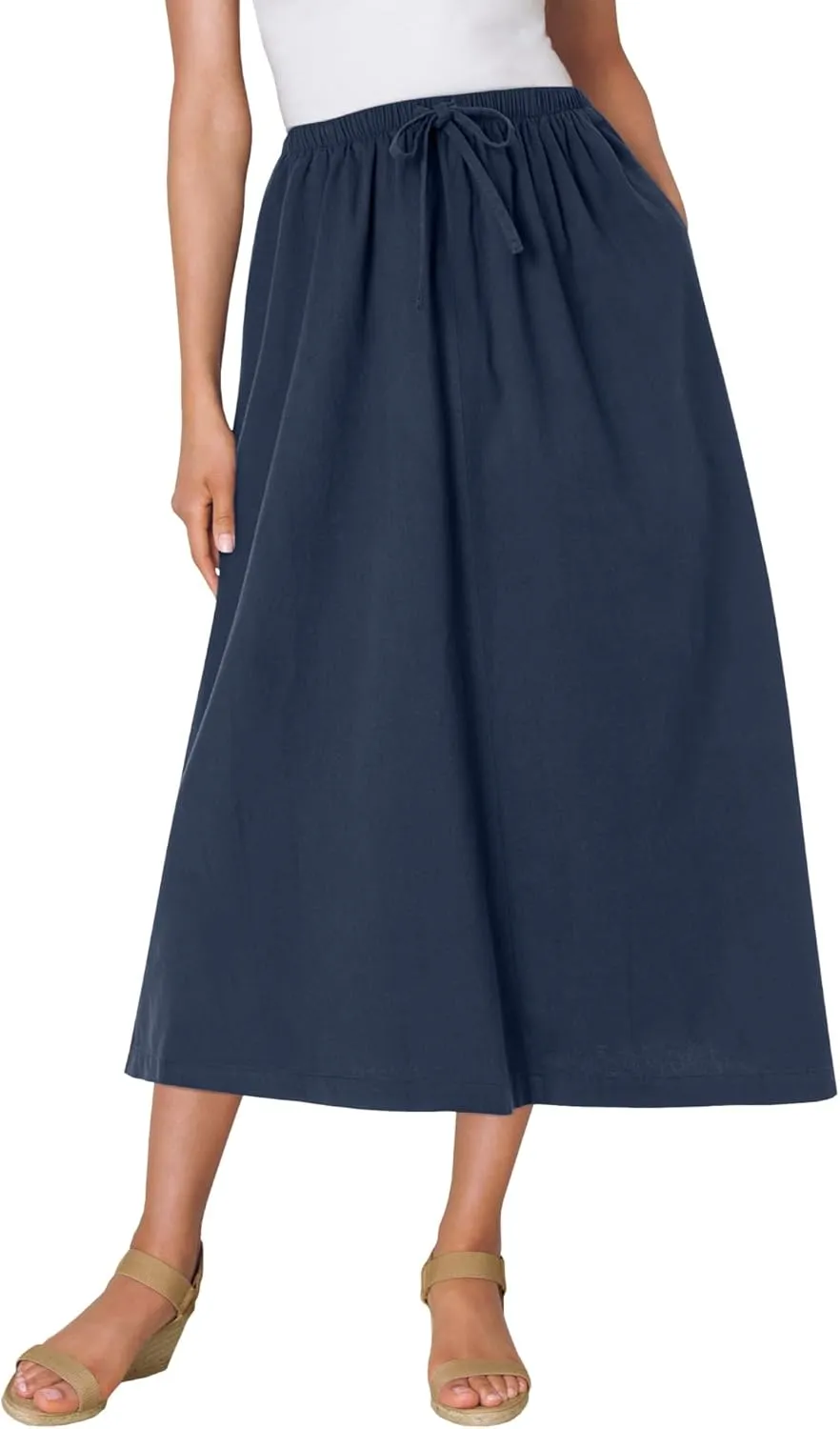 Woman Within Women's Plus Size Petite Drawstring Denim Skirt