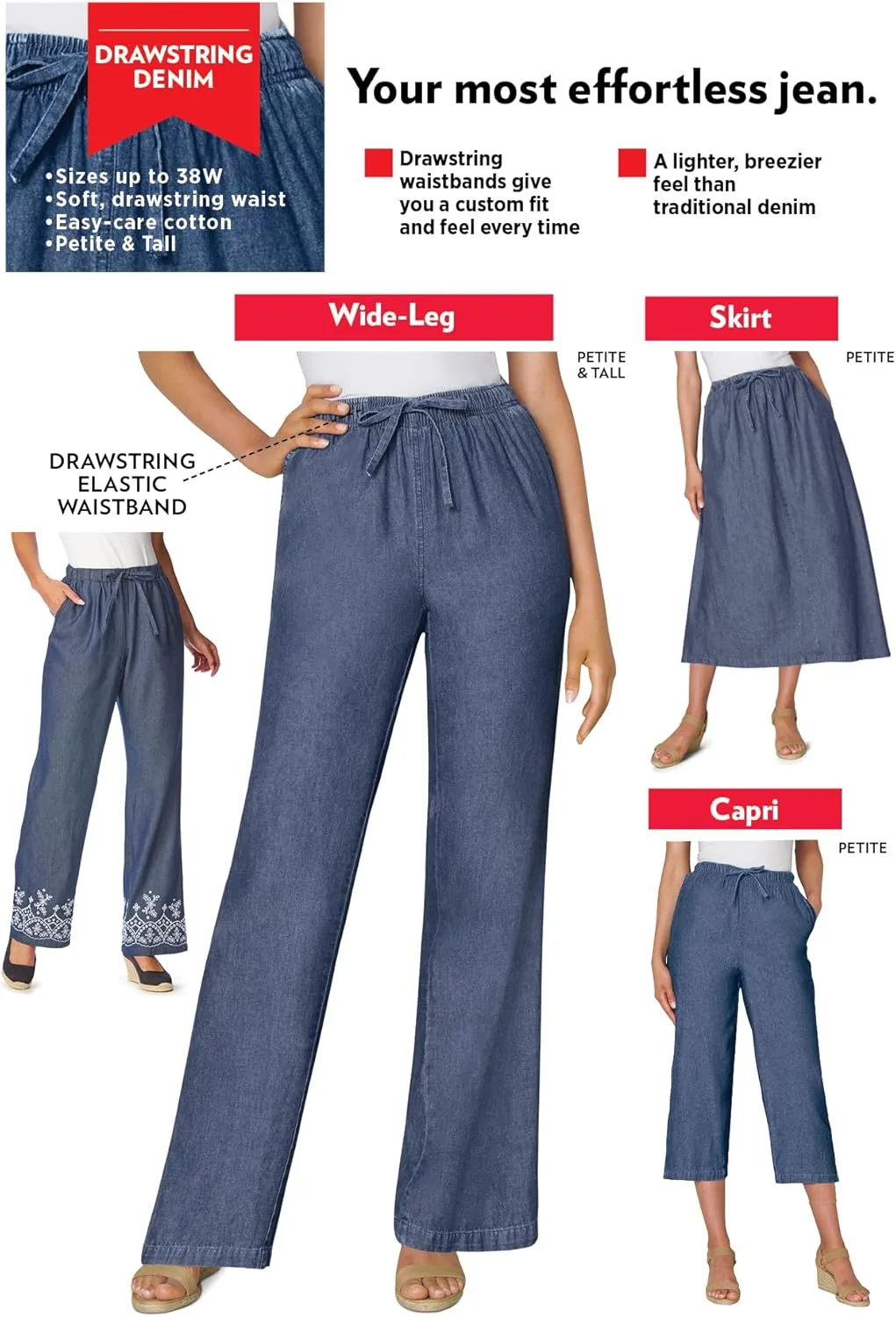 Woman Within Women's Plus Size Petite Drawstring Denim Skirt
