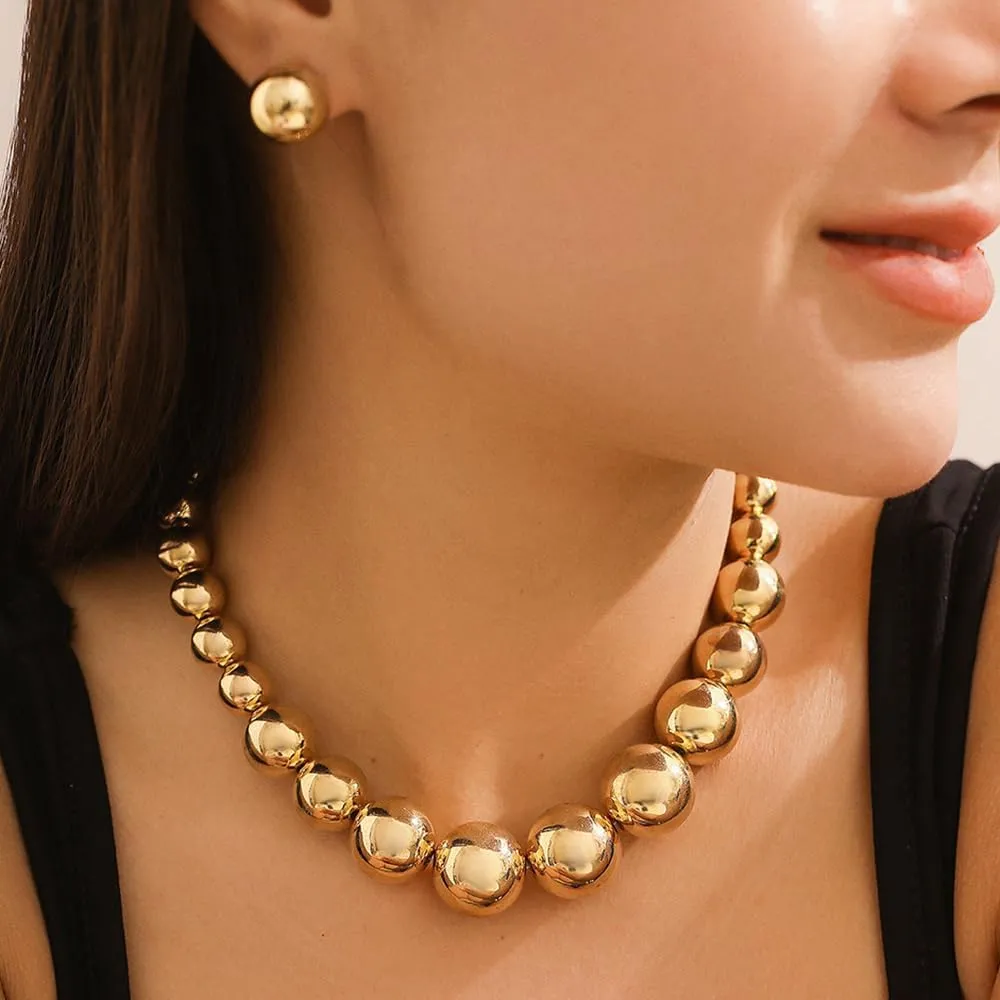 Women Boho 1920s Pearls Choker Necklaces with Earrings Set Gold Dainty Pearls Choker Necklaces Fashion Chunky Pendant Multilayer Adjustable Layering Chain Necklaces for Women