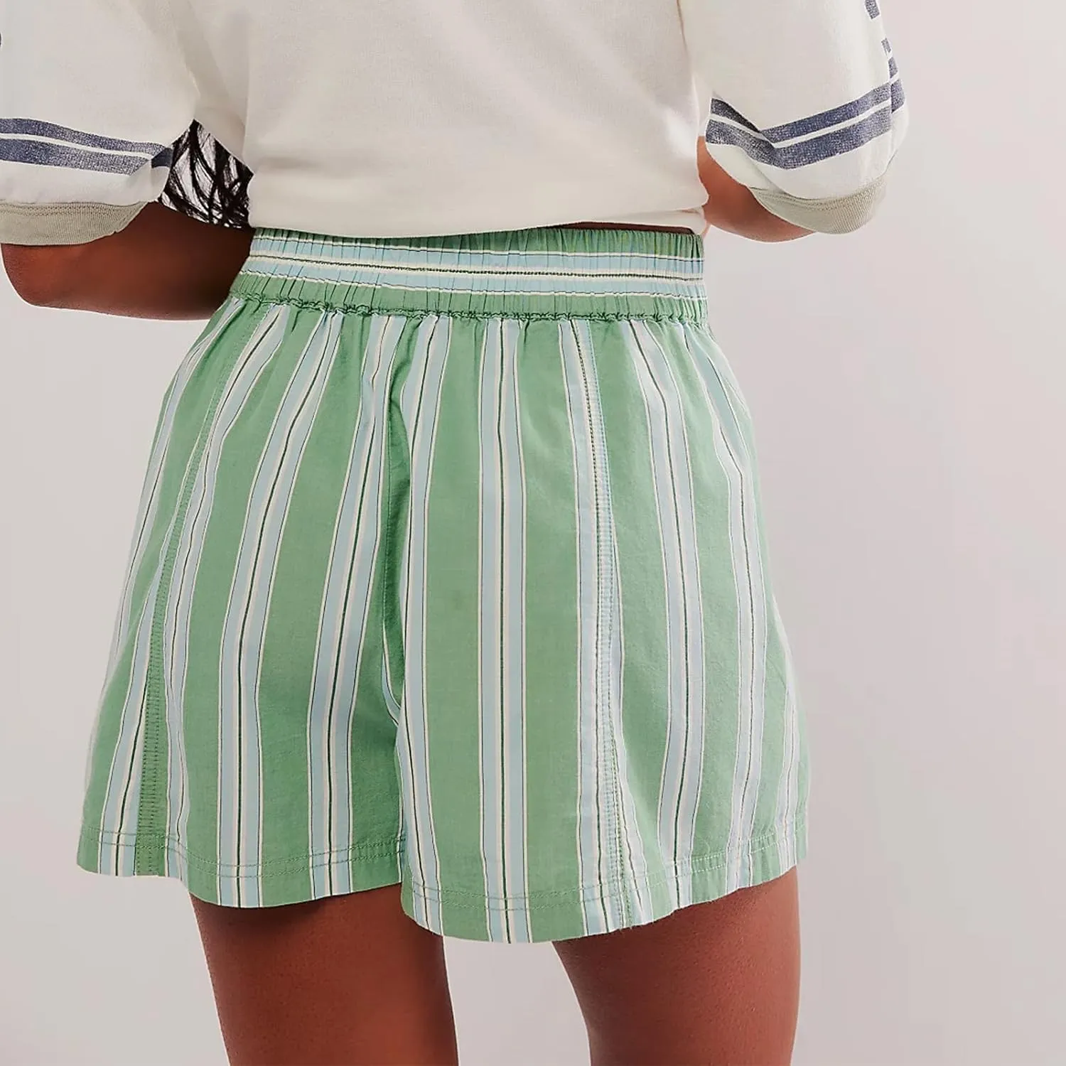 Women Boxer Shorts Stripe Plaid Print Elastic Mid Rise Lounge Shorts Comfy Pajama Shorts Y2K Gingham Shorts Streetwear