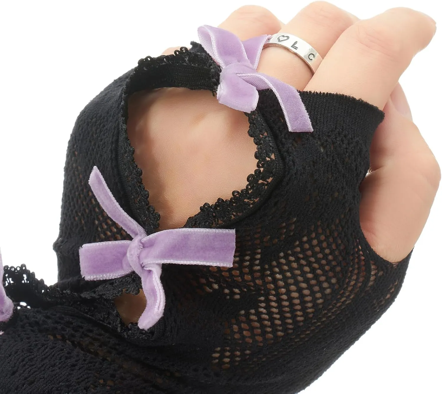 Women Long Sleeve Lace Shrug with Thumb Hole, Open Front Cut Out Bow Bolero Fishnet Shawl Arm Sleeves Cardigan