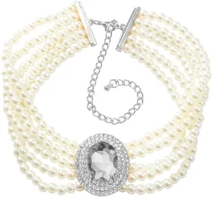 Women Multilayer 1920s Green Blue Silver Rhinestone Necklaces Dainty Pearls Layered Choker Necklaces Fashion Chunky Pearls Pendant Multilayer Adjustable Layering Necklaces for Women