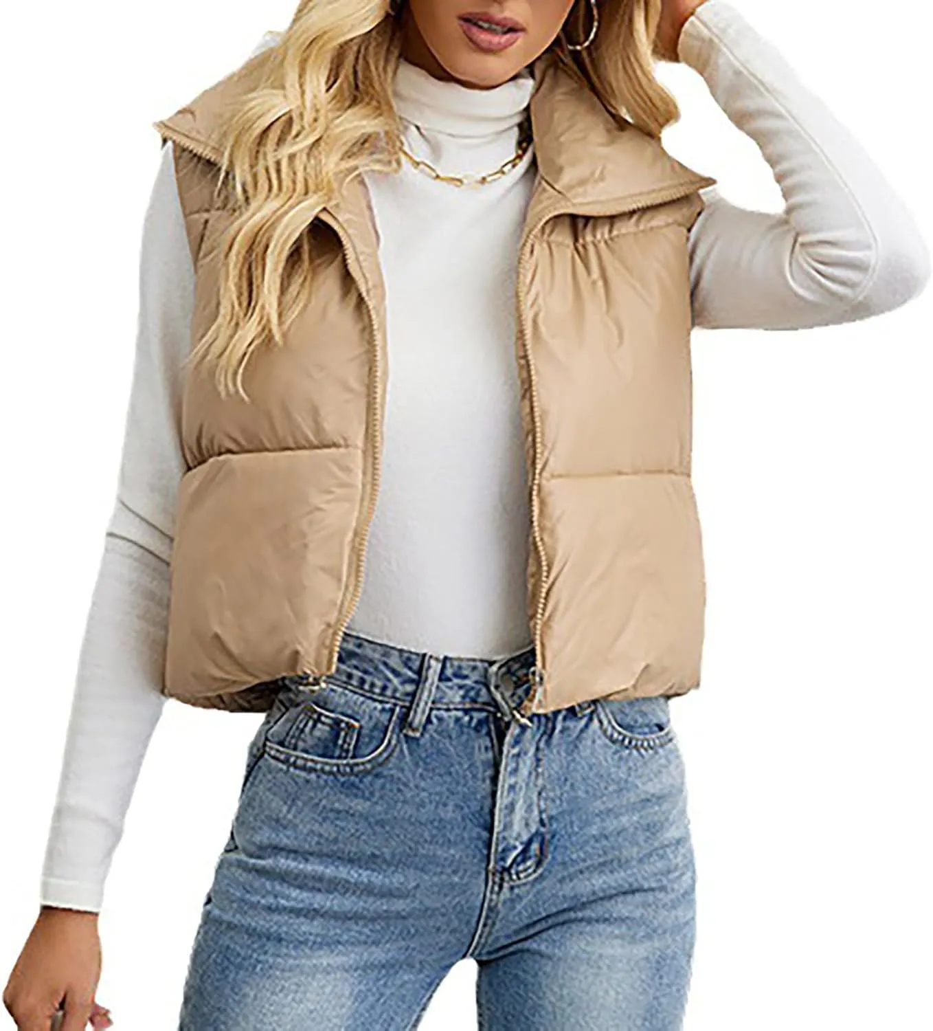 Women Quilted Puffer Vest Lightweight Sleeveless Outerwear Padded Gilet Jacket Zip Up Lapel Warm Winter Down Vests Coat