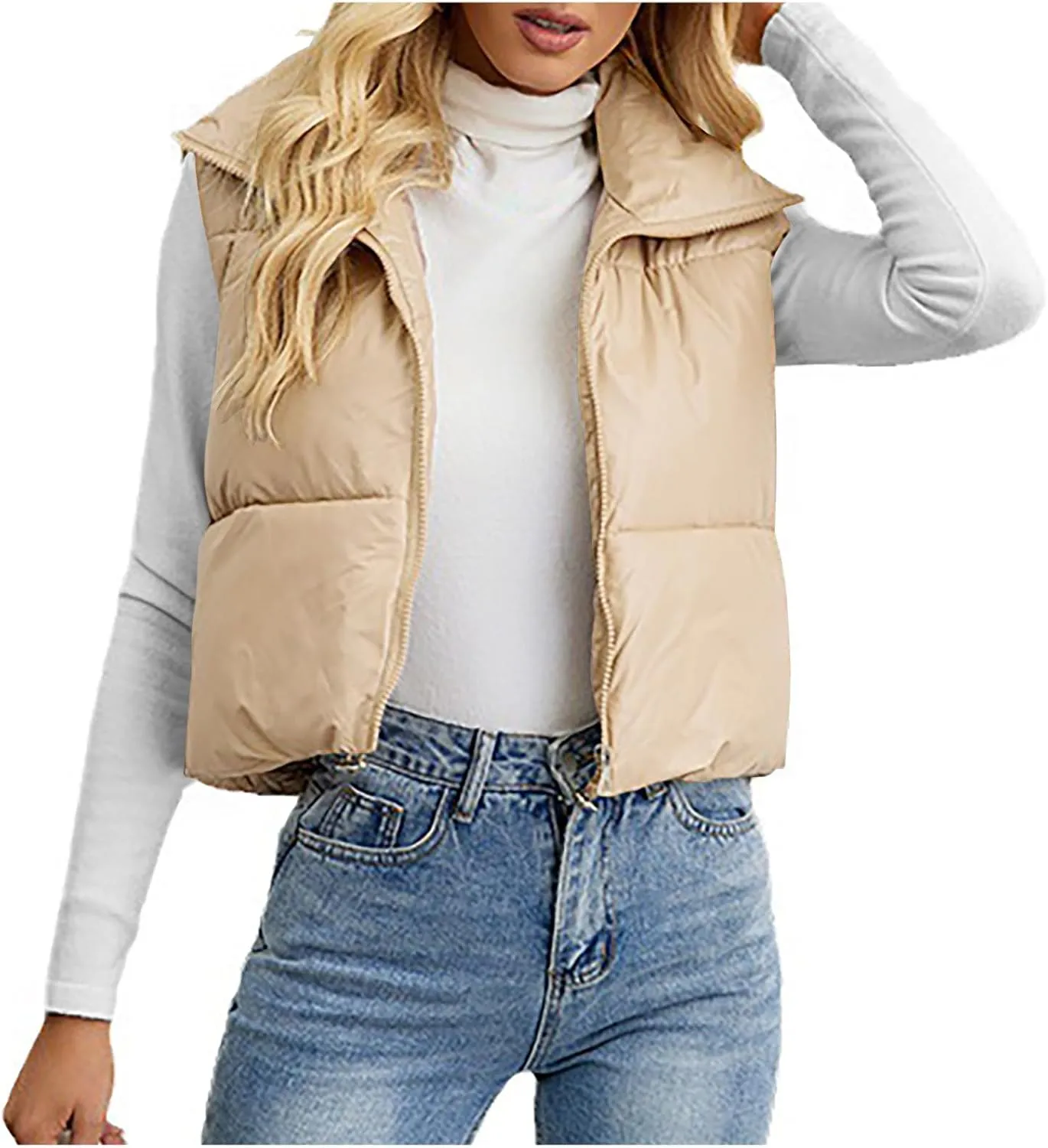 Women Quilted Puffer Vest Lightweight Sleeveless Outerwear Padded Gilet Jacket Zip Up Lapel Warm Winter Down Vests Coat