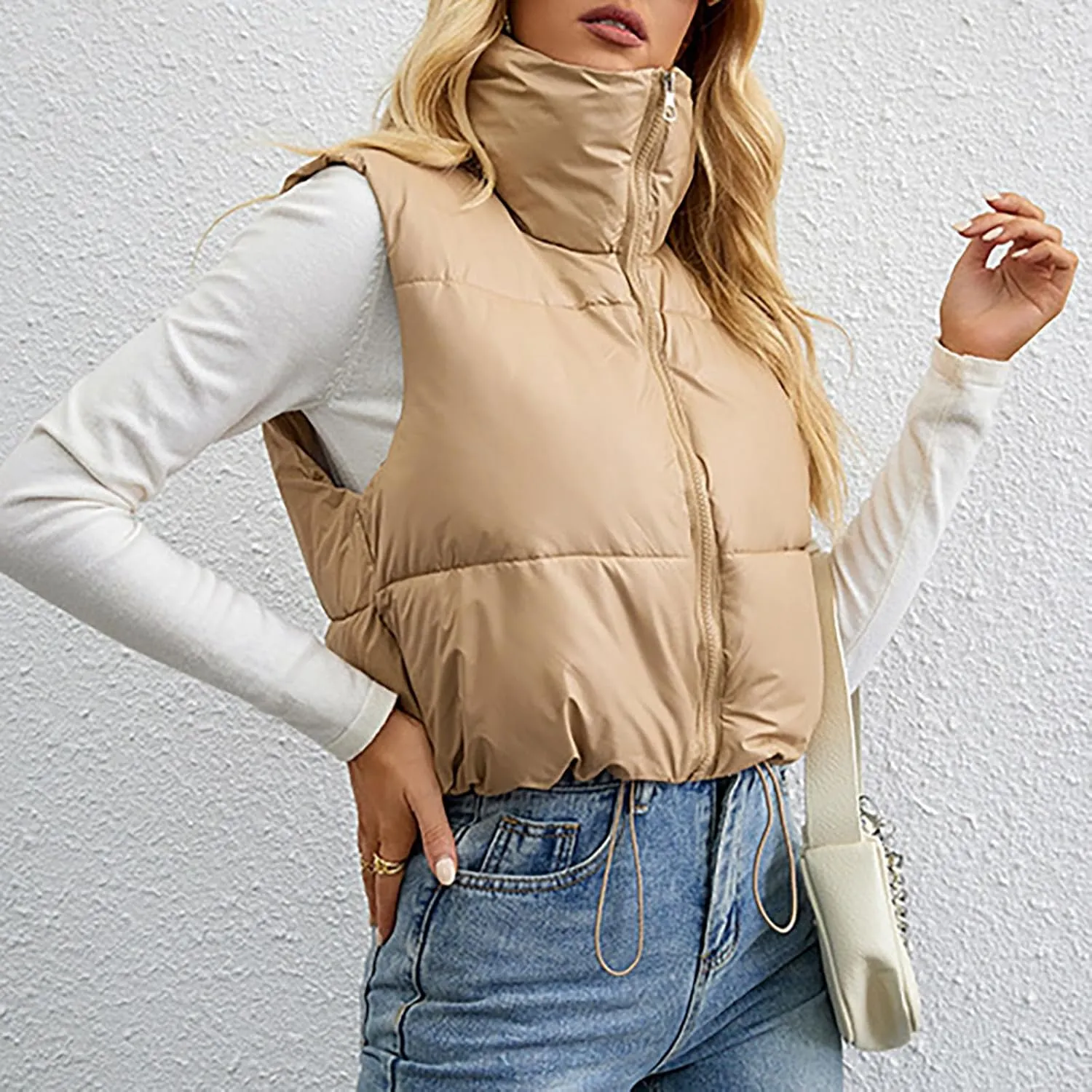 Women Quilted Puffer Vest Lightweight Sleeveless Outerwear Padded Gilet Jacket Zip Up Lapel Warm Winter Down Vests Coat