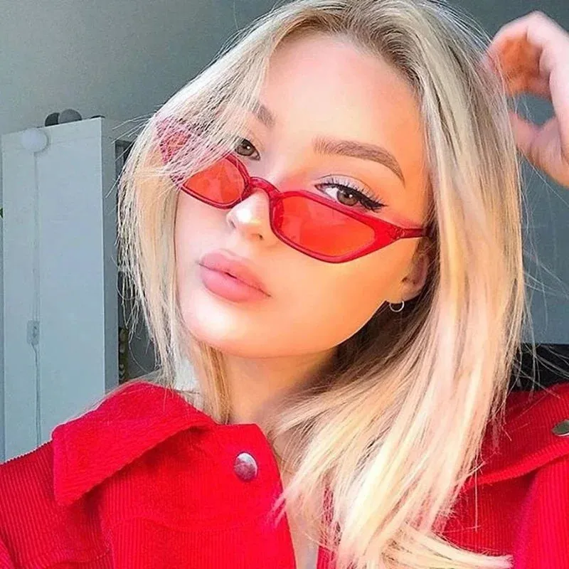 Women Retro Triangle Vintage Trending Small Sun Eye Cat Streetwear Red Sunglasses