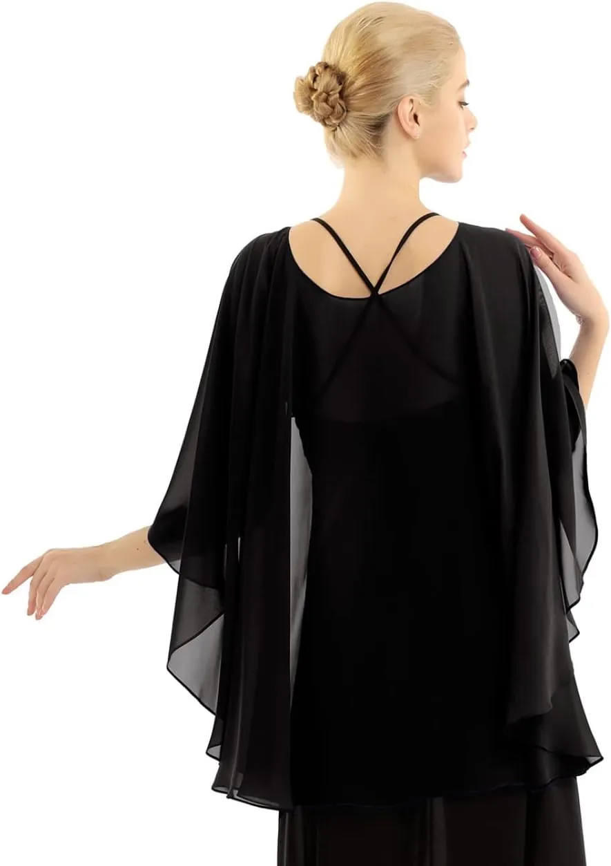 Women Shawls and Wraps for Evening Dresses Chiffon Capelets Bridesmaid Wedding Sheer Cape Cover Up