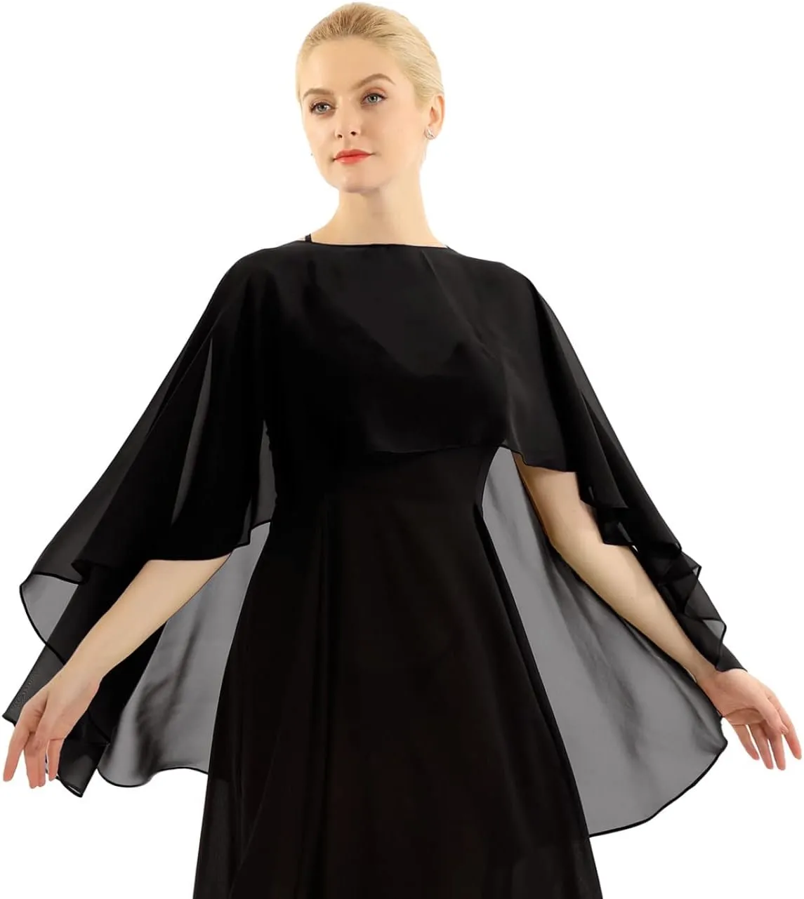Women Shawls and Wraps for Evening Dresses Chiffon Capelets Bridesmaid Wedding Sheer Cape Cover Up