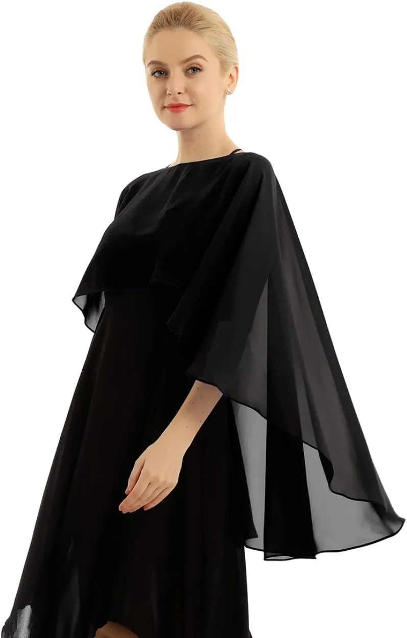 Women Shawls and Wraps for Evening Dresses Chiffon Capelets Bridesmaid Wedding Sheer Cape Cover Up