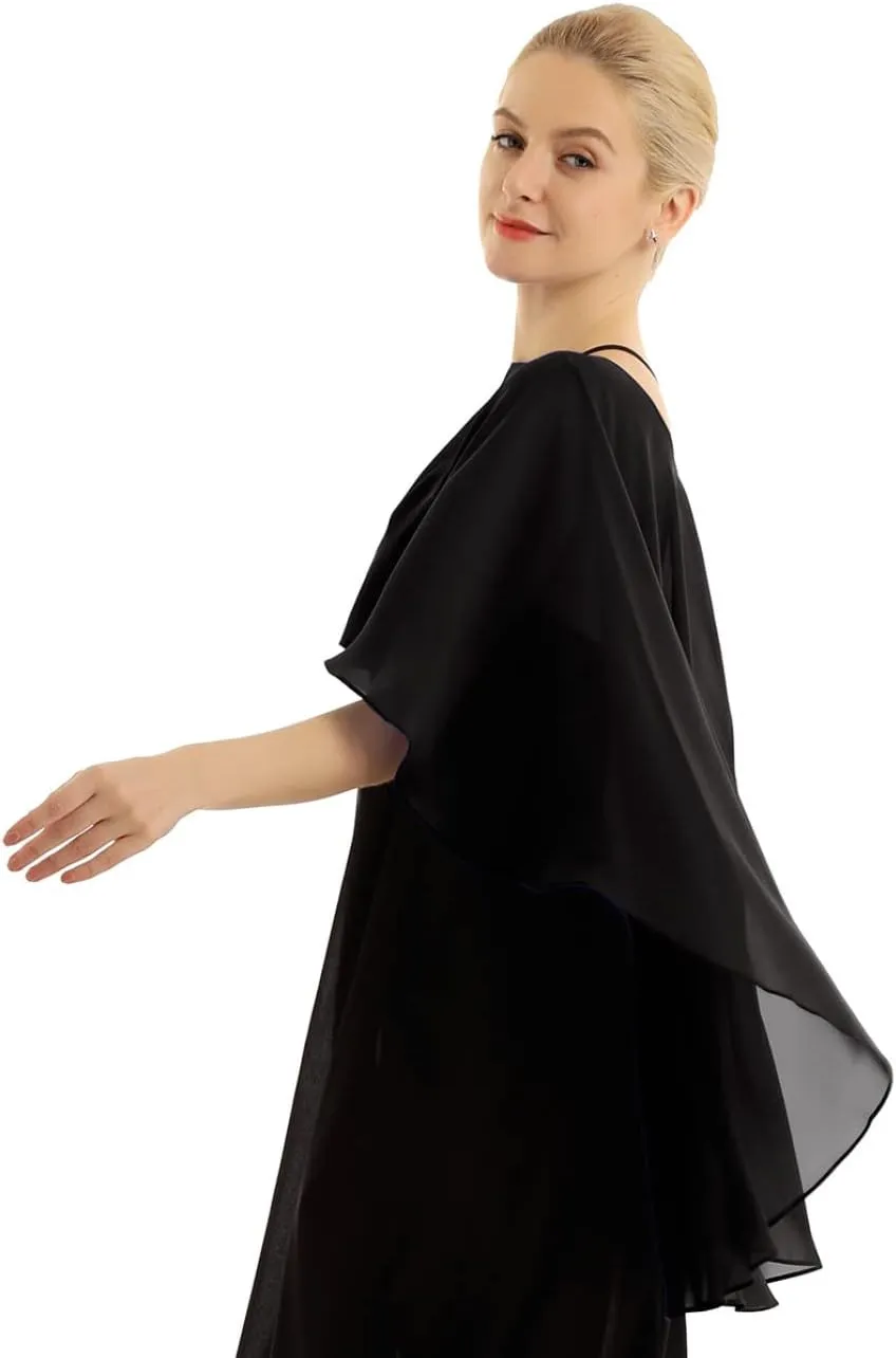 Women Shawls and Wraps for Evening Dresses Chiffon Capelets Bridesmaid Wedding Sheer Cape Cover Up