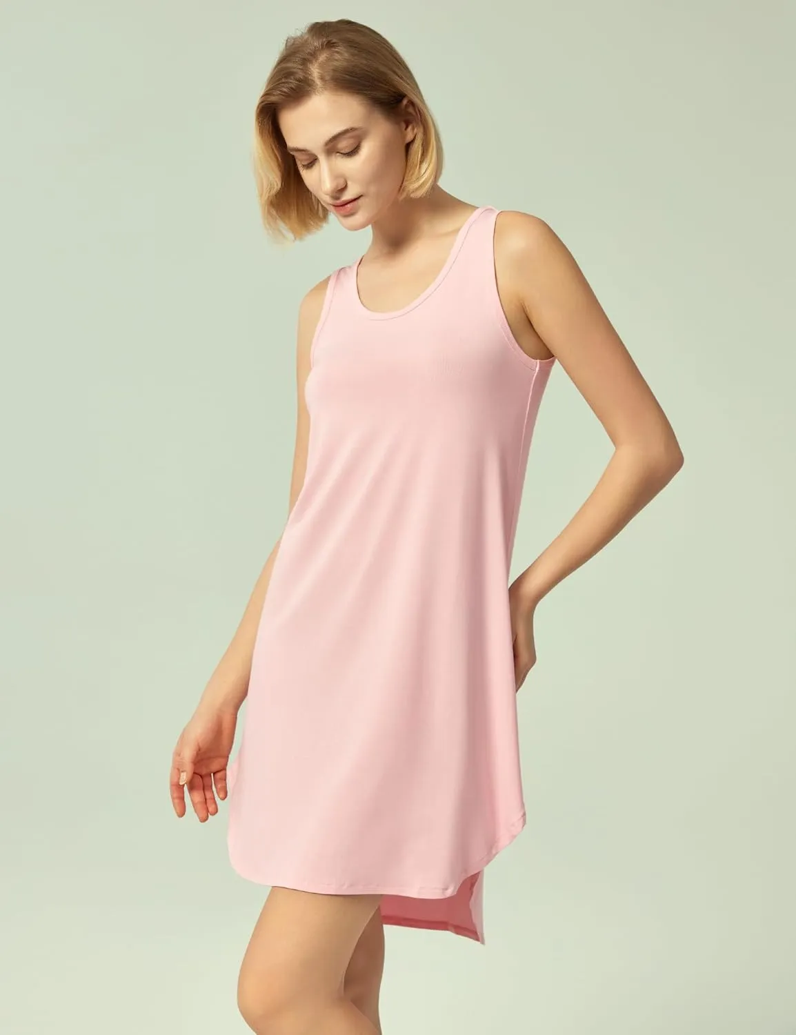 Women's Bamboo Viscose Sleeveless Nightgowns Soft Scoop Neck Wide Strap Knit Sleepshirts