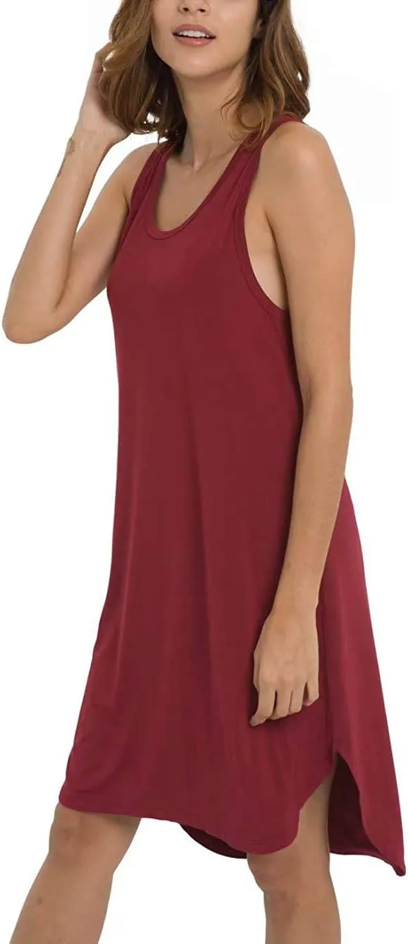 Women's Bamboo Viscose Sleeveless Nightgowns Soft Scoop Neck Wide Strap Knit Sleepshirts
