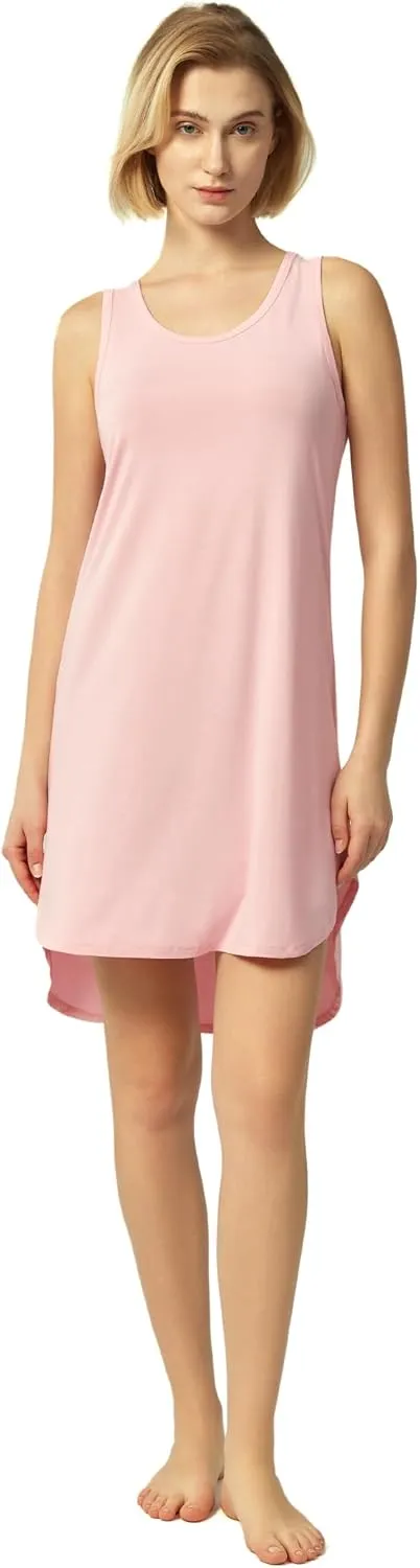 Women's Bamboo Viscose Sleeveless Nightgowns Soft Scoop Neck Wide Strap Knit Sleepshirts