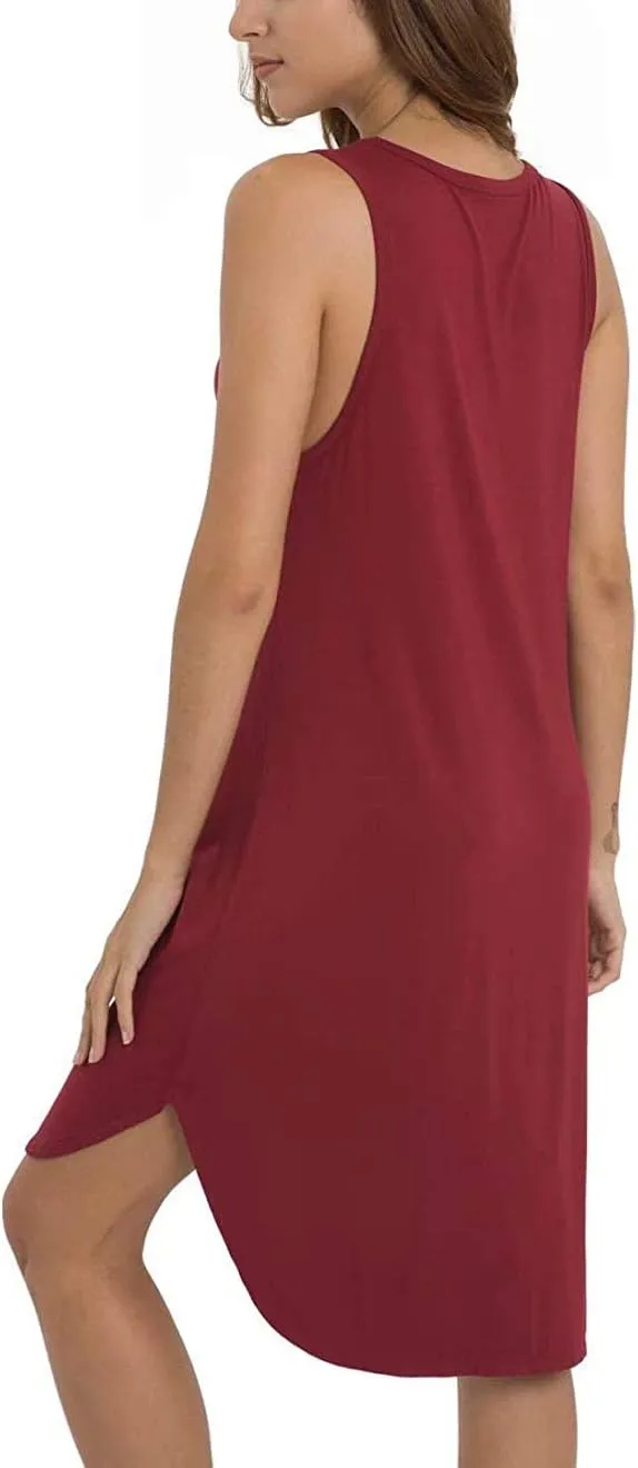 Women's Bamboo Viscose Sleeveless Nightgowns Soft Scoop Neck Wide Strap Knit Sleepshirts