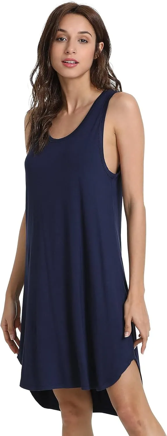 Women's Bamboo Viscose Sleeveless Nightgowns Soft Scoop Neck Wide Strap Knit Sleepshirts