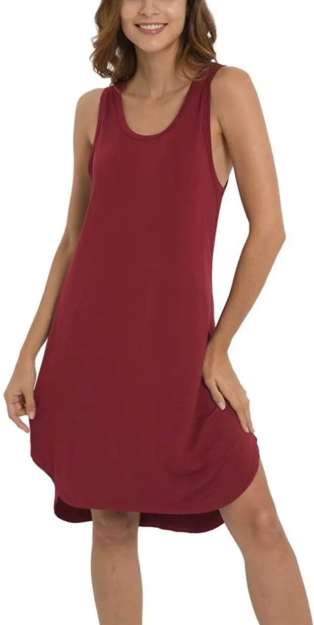 Women's Bamboo Viscose Sleeveless Nightgowns Soft Scoop Neck Wide Strap Knit Sleepshirts