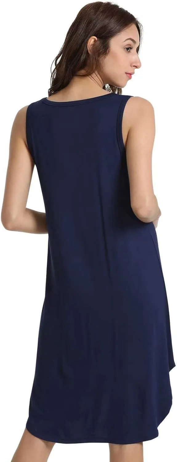 Women's Bamboo Viscose Sleeveless Nightgowns Soft Scoop Neck Wide Strap Knit Sleepshirts