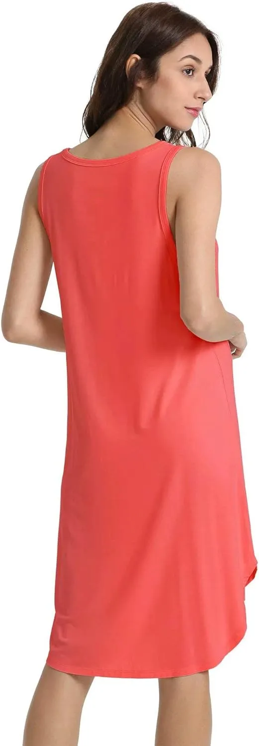 Women's Bamboo Viscose Sleeveless Nightgowns Soft Scoop Neck Wide Strap Knit Sleepshirts