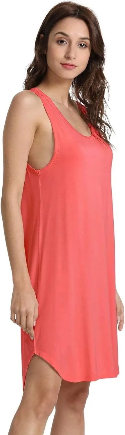 Women's Bamboo Viscose Sleeveless Nightgowns Soft Scoop Neck Wide Strap Knit Sleepshirts