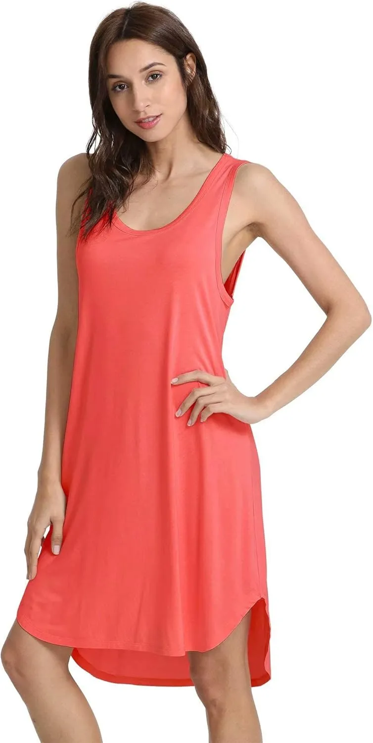 Women's Bamboo Viscose Sleeveless Nightgowns Soft Scoop Neck Wide Strap Knit Sleepshirts