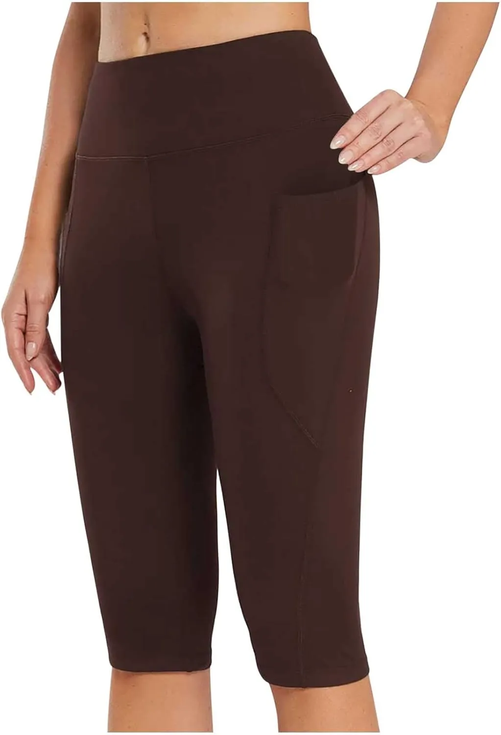 Womens Capri Leggings, Women's Casual Knee Length Capris Workout Summer High Waist Yoga Pants Soft Solid Short Leggings