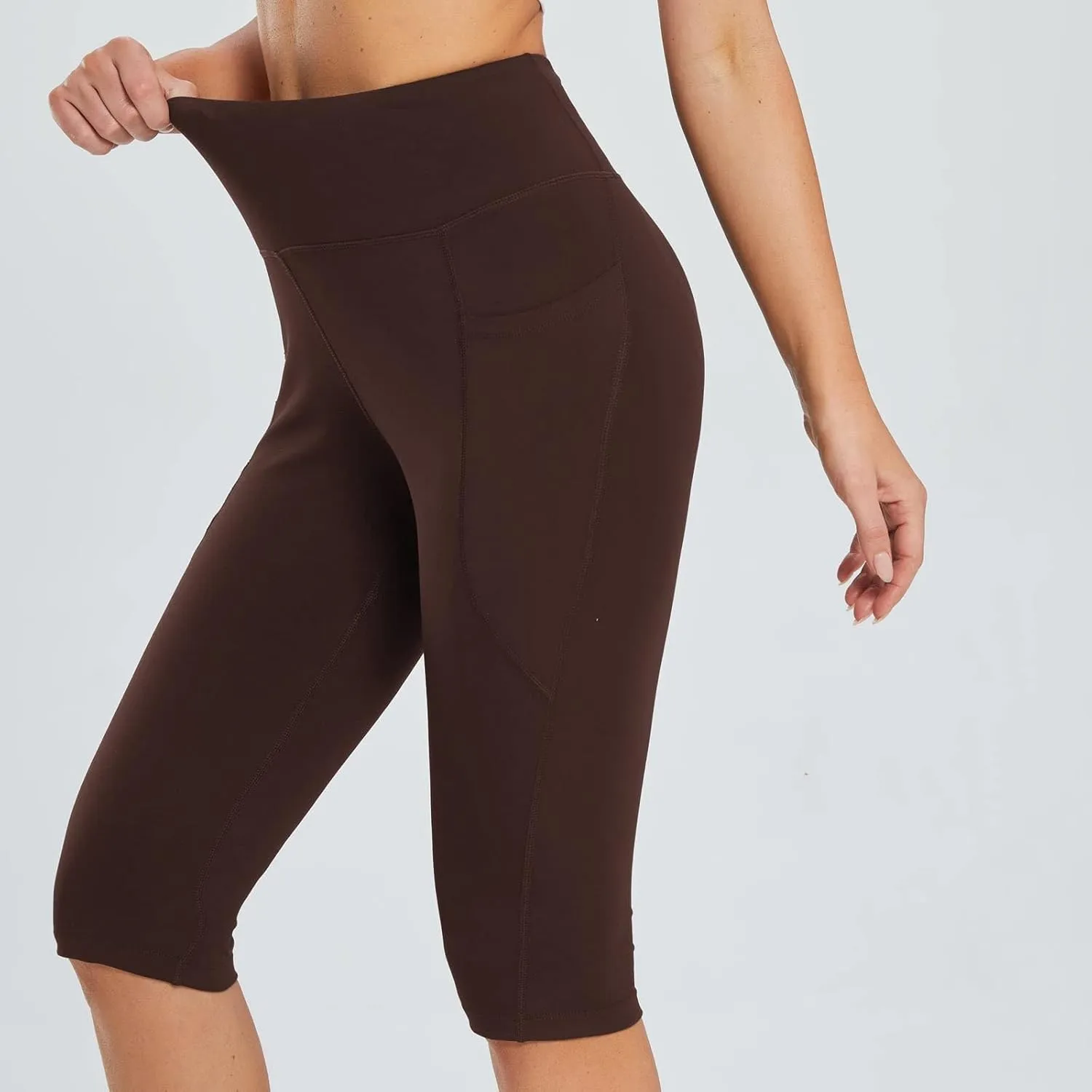 Womens Capri Leggings, Women's Casual Knee Length Capris Workout Summer High Waist Yoga Pants Soft Solid Short Leggings