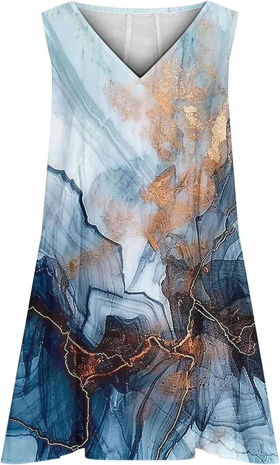Women's Casual Summer Sundress 2025 Fashion V Neck Short Dress Graphic Print Sleeveless A Line Mini Dress with Pocket