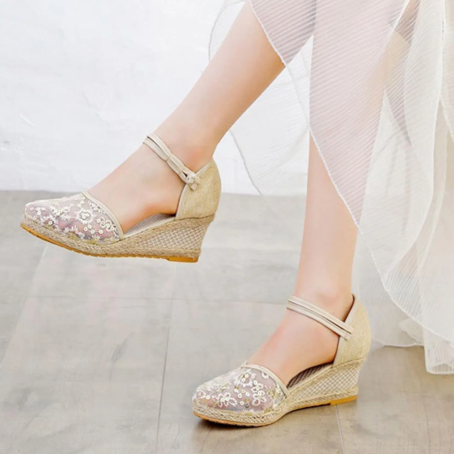 Womens Closed Toe Sandals Comfortable Summer Shoes Non Slip Mid Heel Espadrilles Breathable Comfy Casual 2025 Ankle Wedge for Women Strappy Lace Up Mesh Footwear Buckle Strap Retro Platform