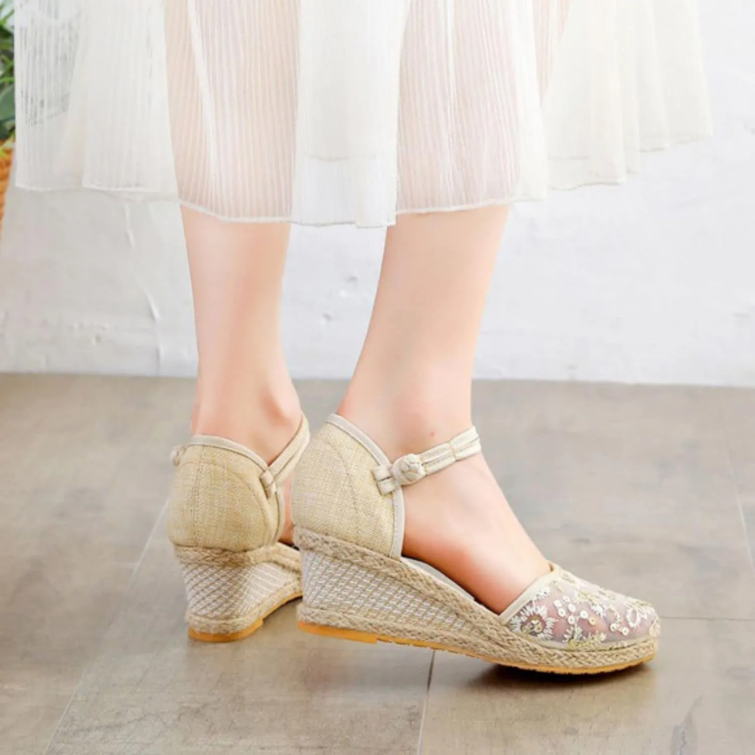 Womens Closed Toe Sandals Comfortable Summer Shoes Non Slip Mid Heel Espadrilles Breathable Comfy Casual 2025 Ankle Wedge for Women Strappy Lace Up Mesh Footwear Buckle Strap Retro Platform
