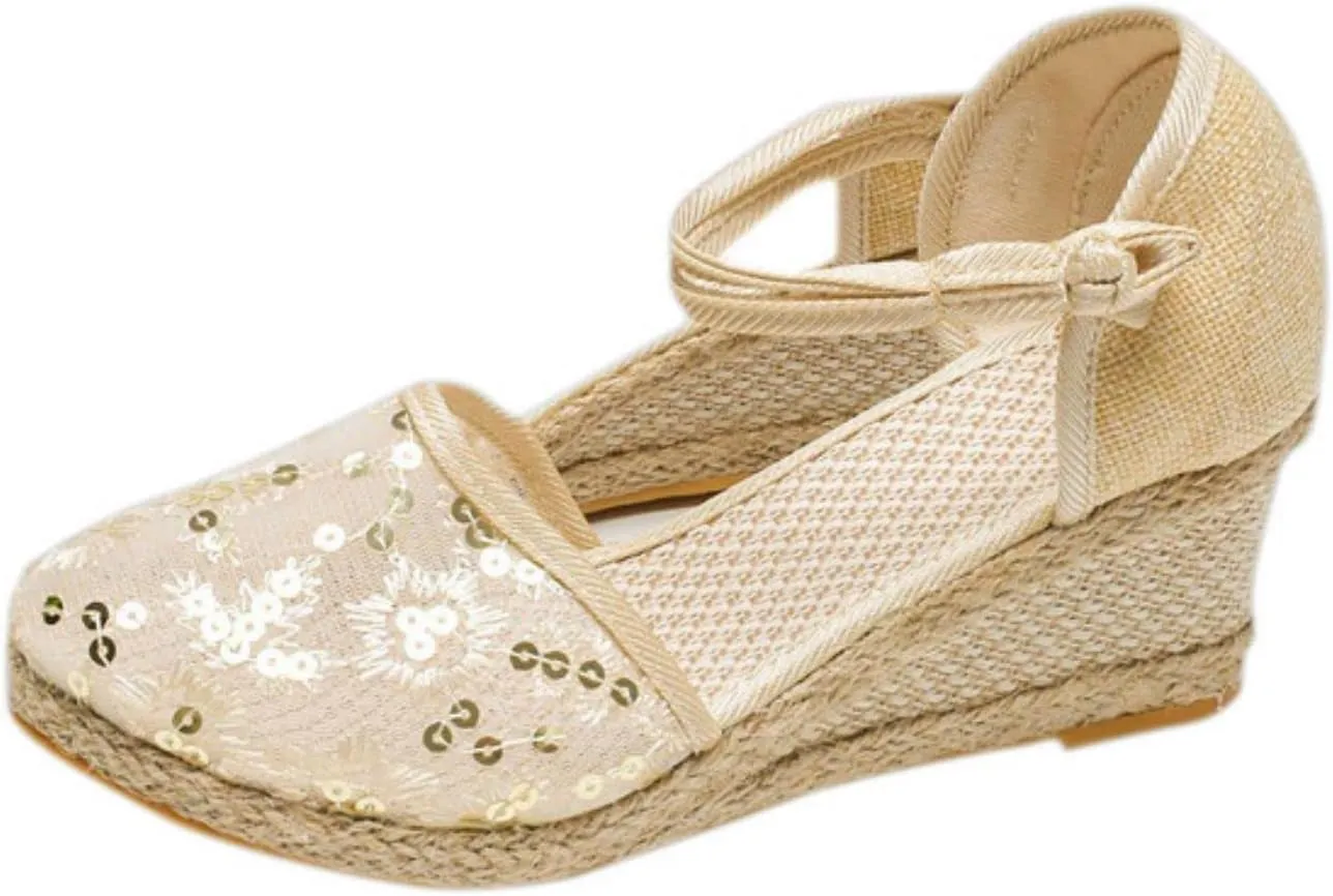 Womens Closed Toe Sandals Comfortable Summer Shoes Non Slip Mid Heel Espadrilles Breathable Comfy Casual 2025 Ankle Wedge for Women Strappy Lace Up Mesh Footwear Buckle Strap Retro Platform