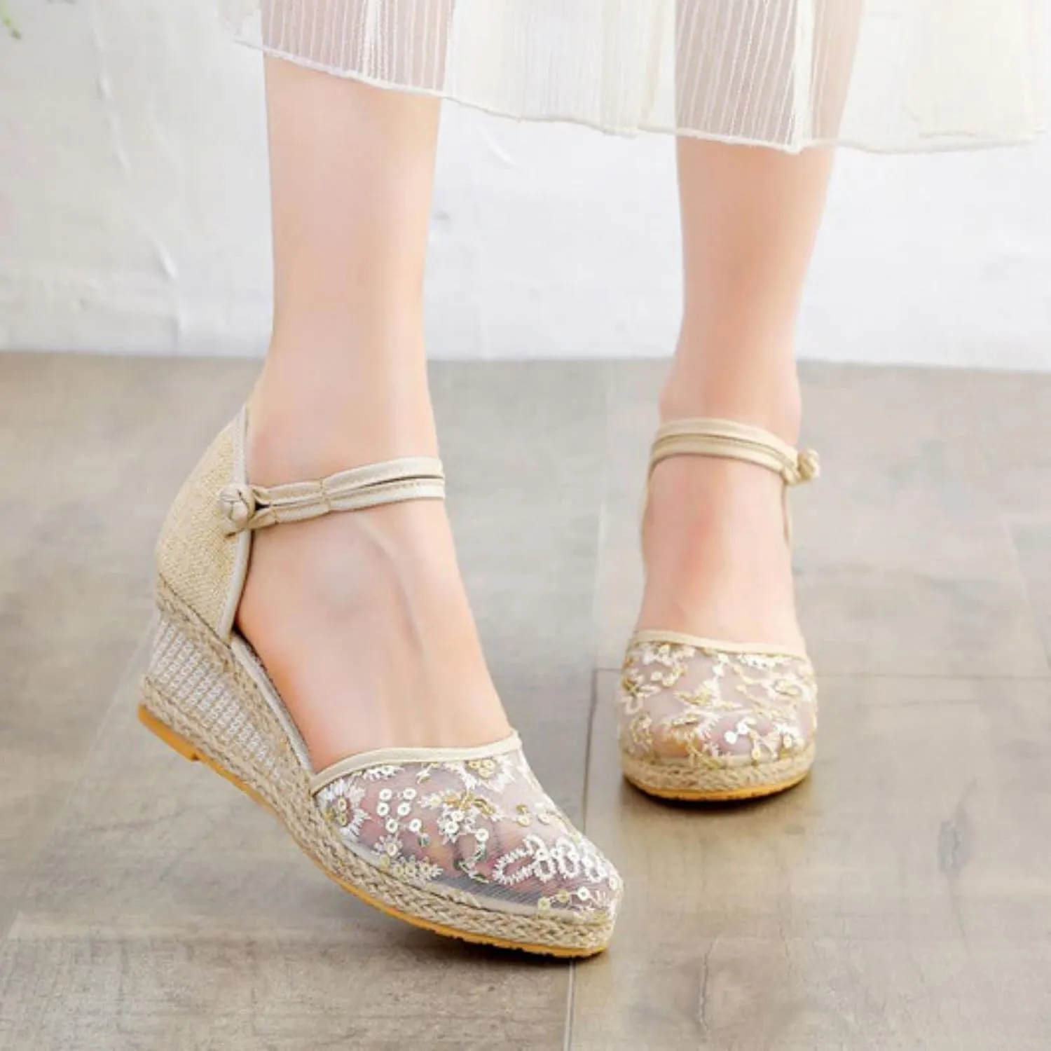 Womens Closed Toe Sandals Comfortable Summer Shoes Non Slip Mid Heel Espadrilles Breathable Comfy Casual 2025 Ankle Wedge for Women Strappy Lace Up Mesh Footwear Buckle Strap Retro Platform