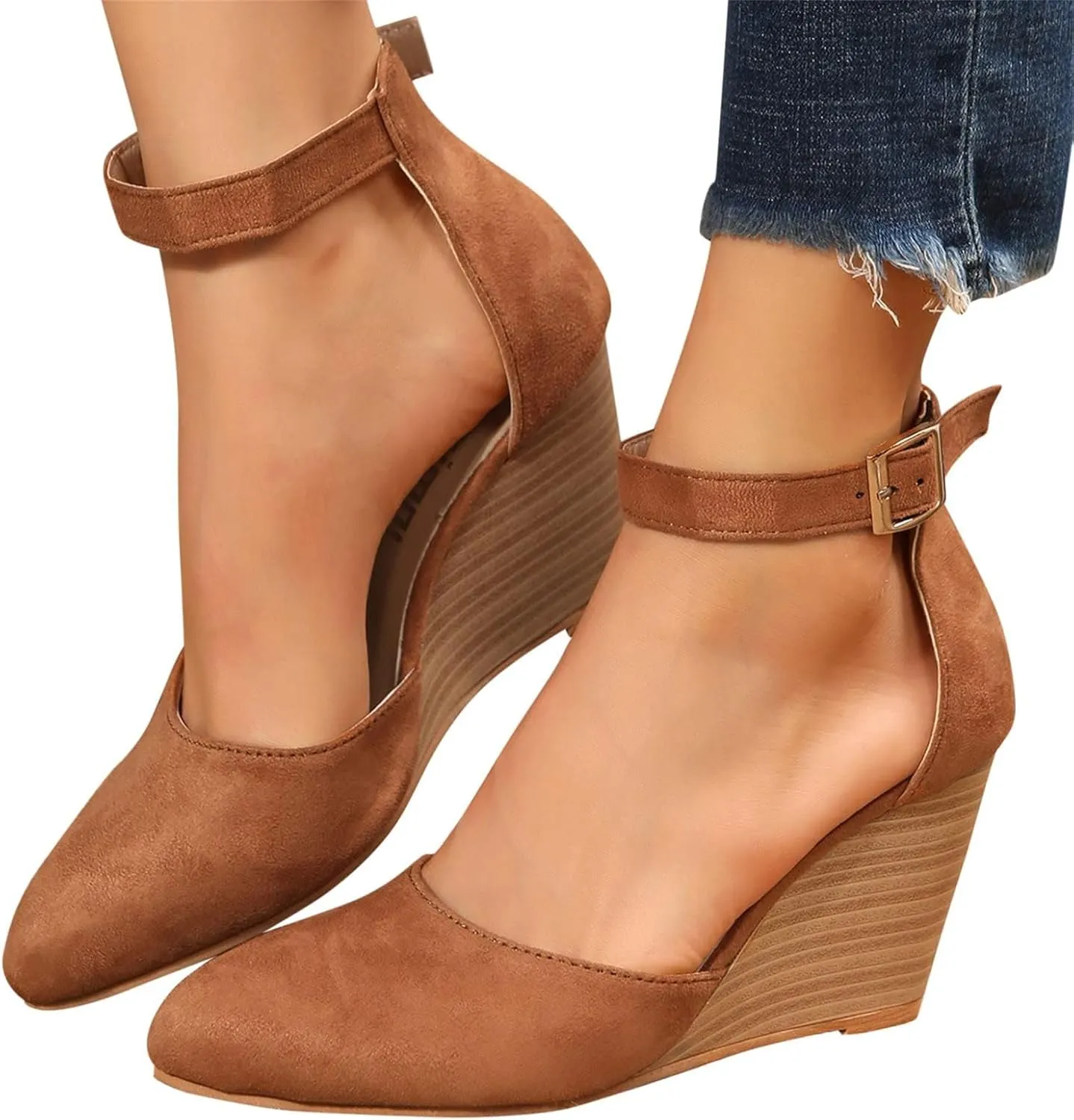 Womens Closed Toe Sandals Women Summer 2025 Casual Ankle Pumps Strap Espadrilles High Heels Wedges Wedding Party Dressy Flat Open Anti Slip with Adjustable Buckle Shoes Wedge Platform