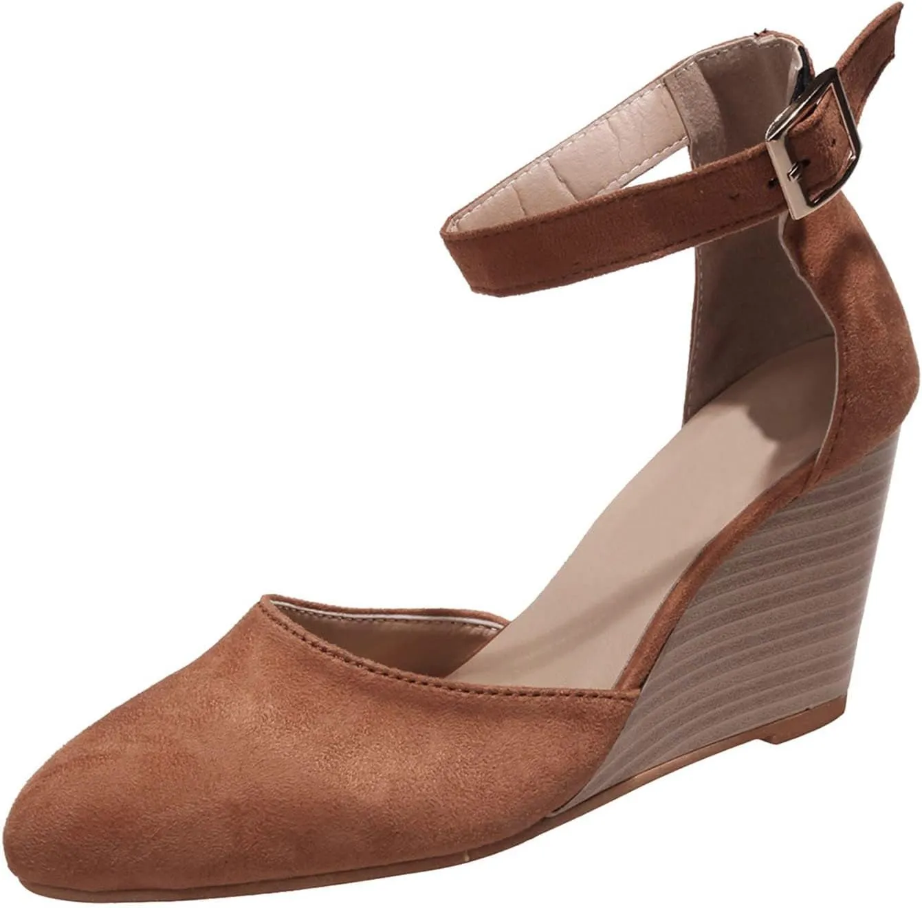 Womens Closed Toe Sandals Women Summer 2025 Casual Ankle Pumps Strap Espadrilles High Heels Wedges Wedding Party Dressy Flat Open Anti Slip with Adjustable Buckle Shoes Wedge Platform