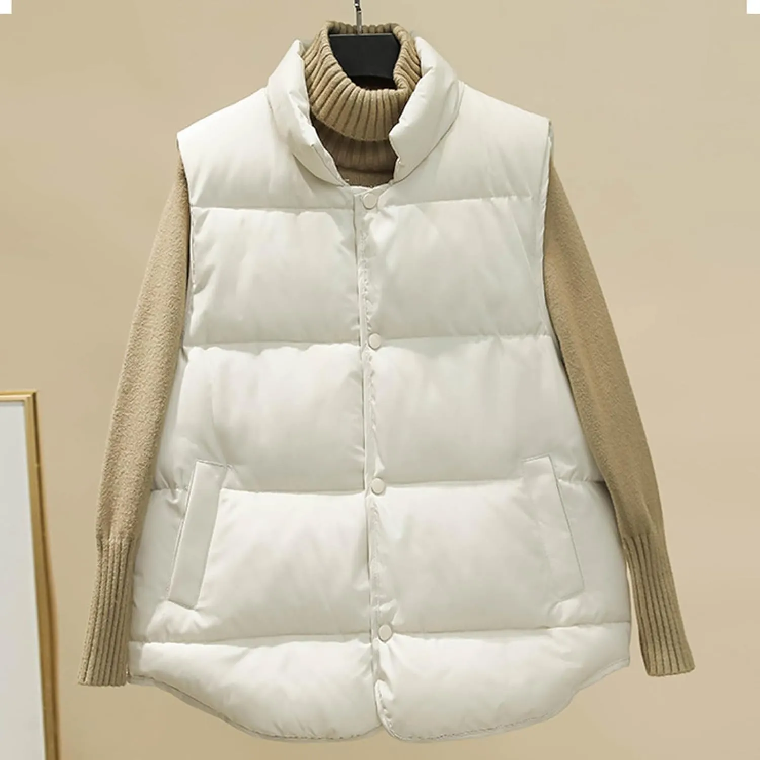 Women's Cropped Puffer Vests Sleeveless Stand Collar Winter Coats Lightweight Quilted Jacket Warm Short Down Coats Vest