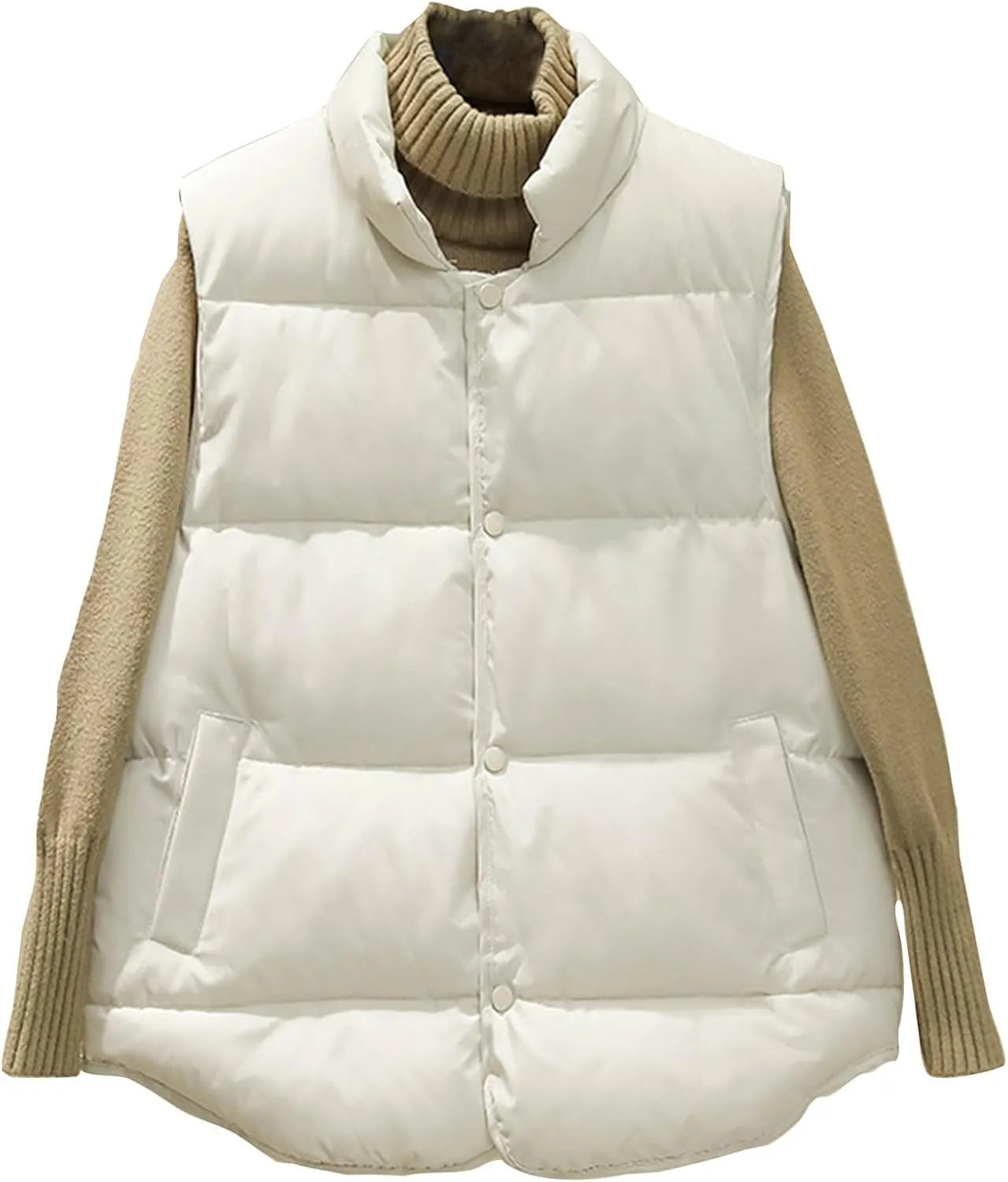 Women's Cropped Puffer Vests Sleeveless Stand Collar Winter Coats Lightweight Quilted Jacket Warm Short Down Coats Vest