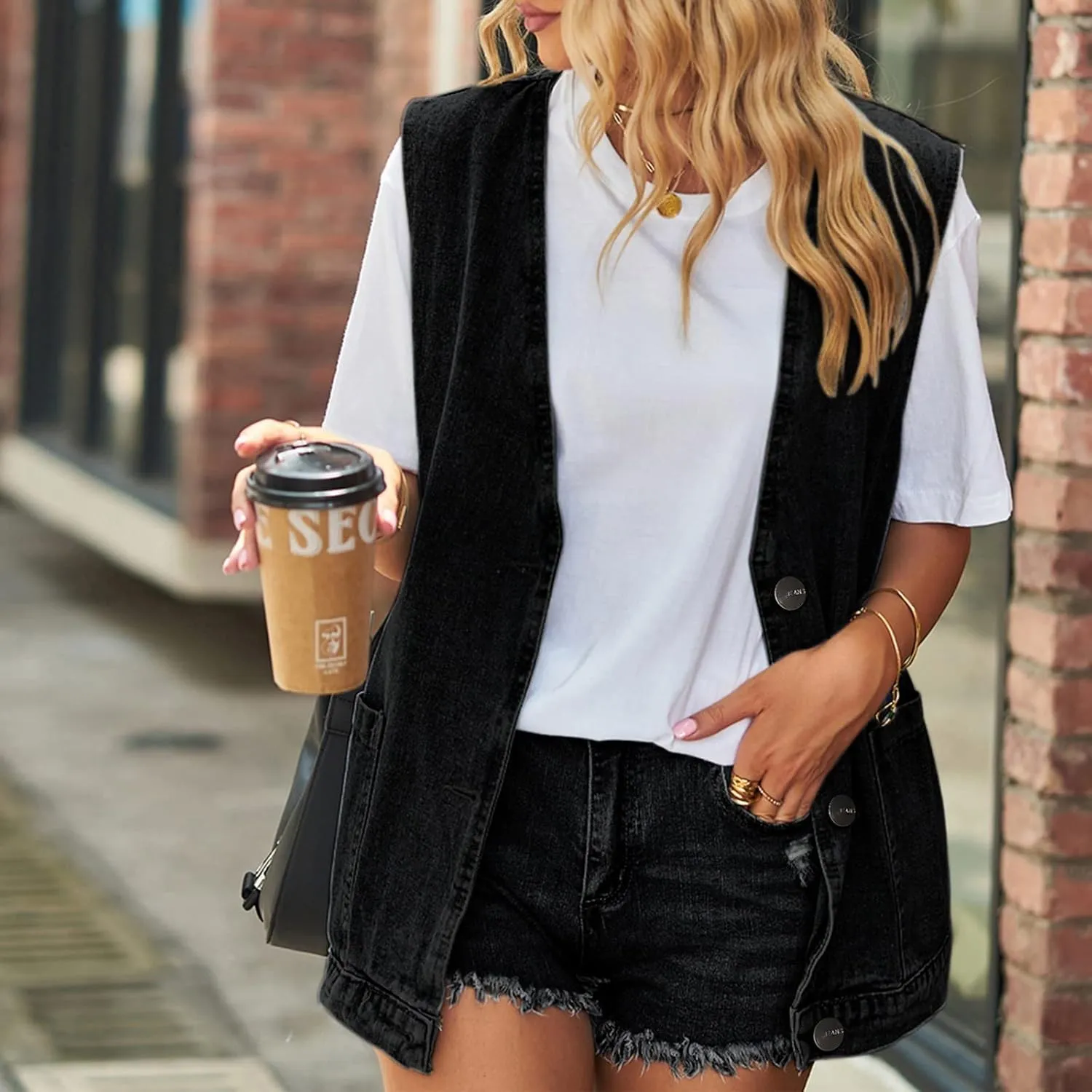 Womens Denim Vest Jacket Button Down Oversized Jean Gilet Loose Fit Sleeveless Comfy Vintage Cute Outerwear 2024 Winter