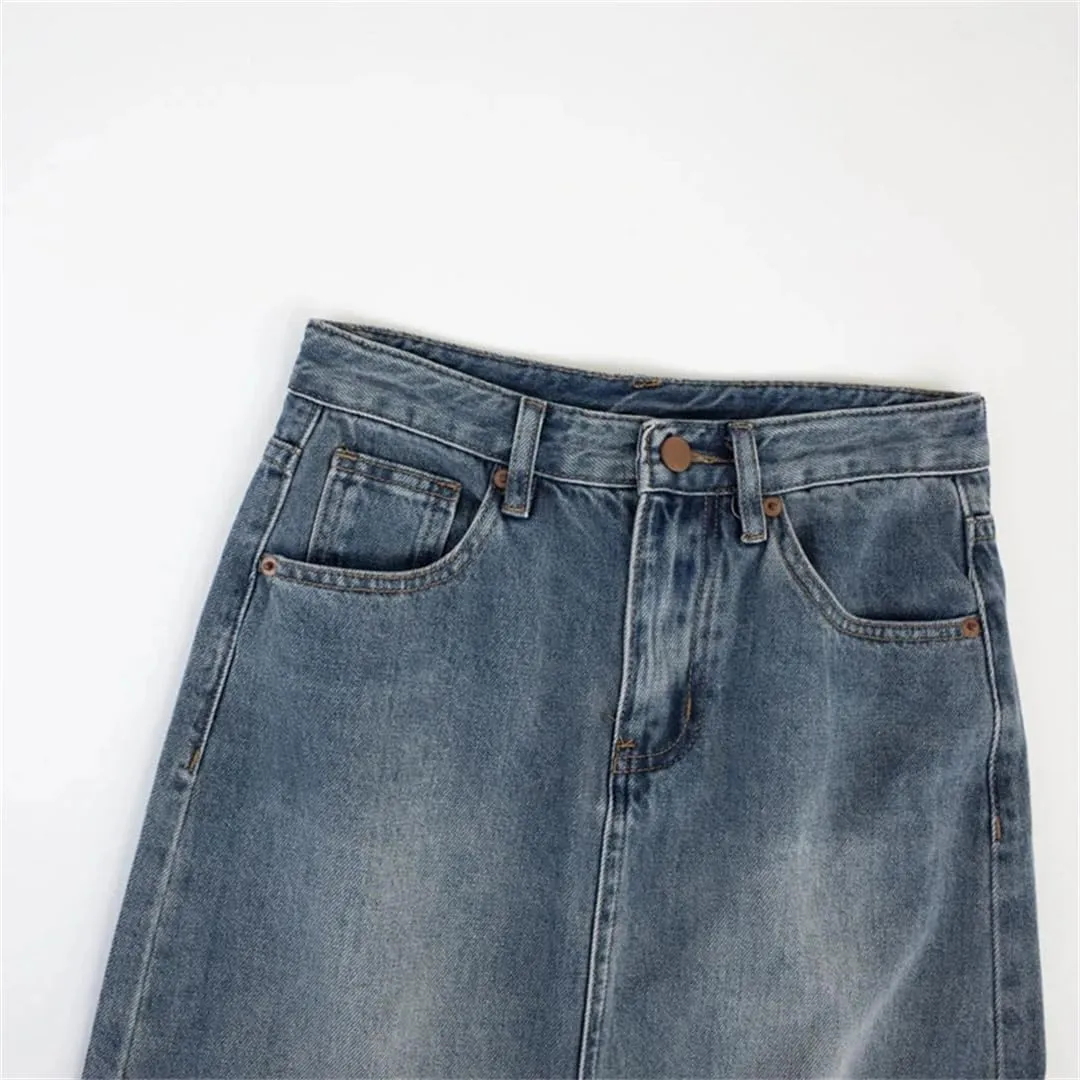 Women's Denim Wrap Skirts Retro High Waisted Split A-Line Denim Skirt