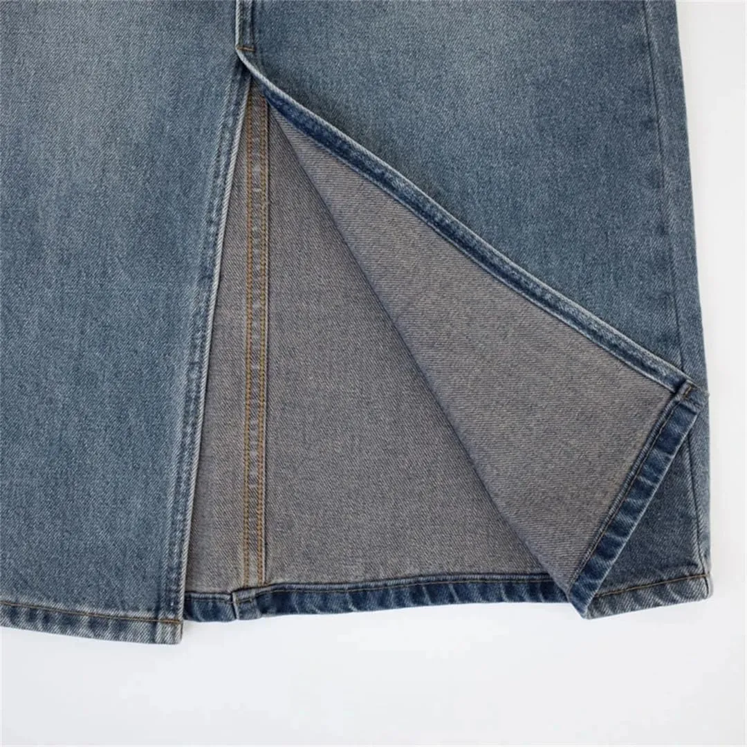 Women's Denim Wrap Skirts Retro High Waisted Split A-Line Denim Skirt