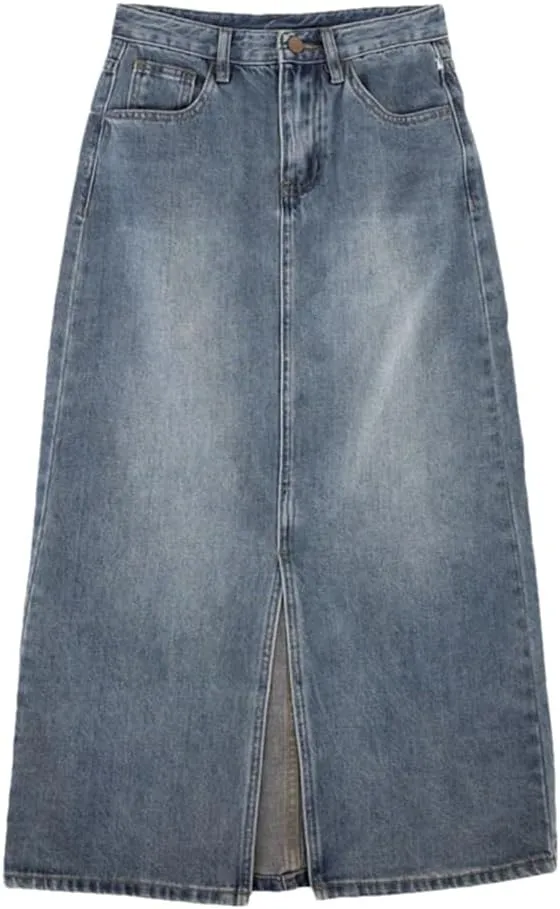 Women's Denim Wrap Skirts Retro High Waisted Split A-Line Denim Skirt