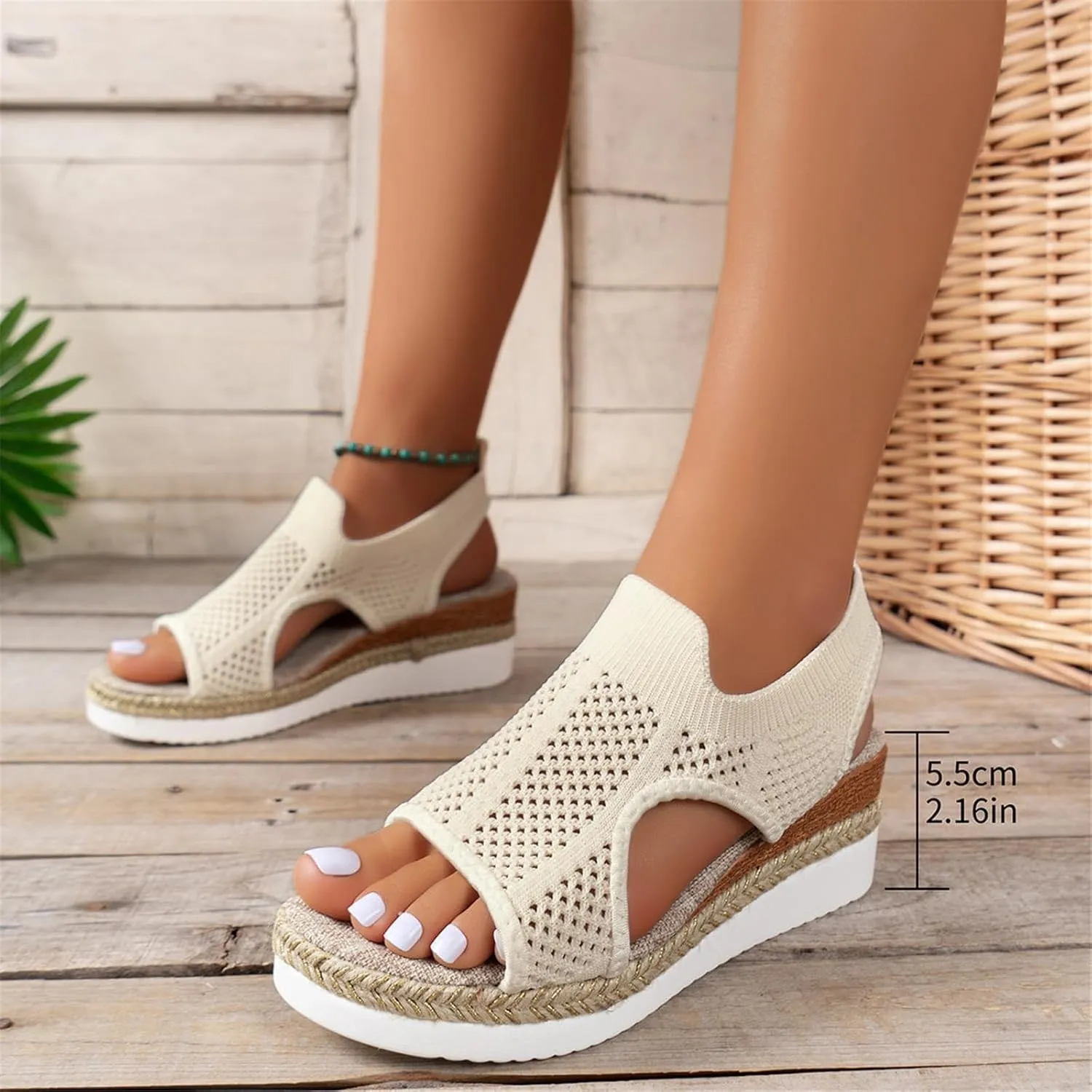 Womens Espadrilles Wedge Sandals Open Toe Elastic Ankle Strap Platform Sandal Causal Summer Muffin Sandals Sneaker