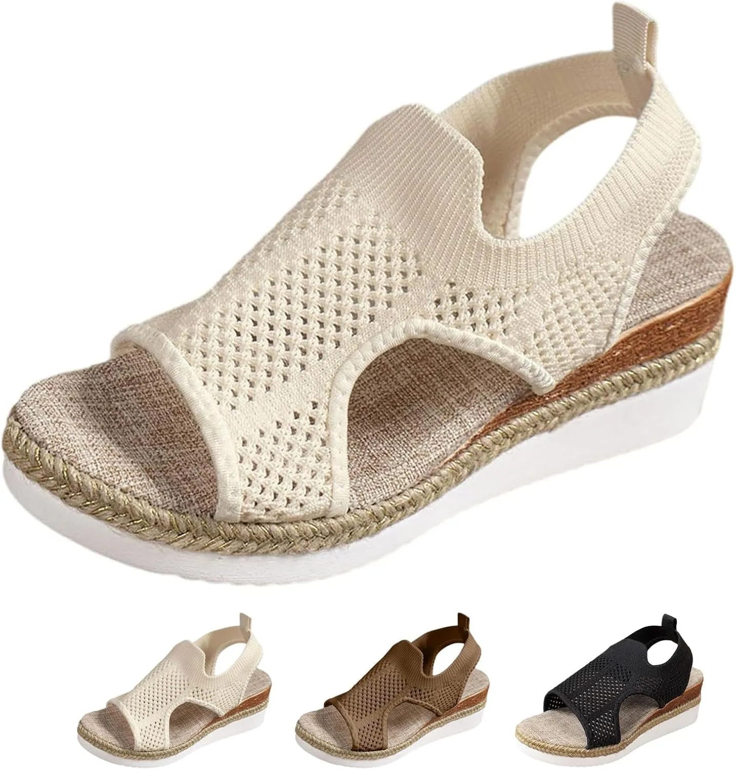 Womens Espadrilles Wedge Sandals Open Toe Elastic Ankle Strap Platform Sandal Causal Summer Muffin Sandals Sneaker