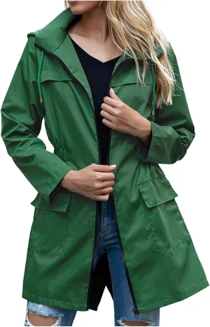 Women's Hooded Lightweight Raincoat Windbreaker Rainproof Outdoor Jackets Waist Up Coats Stormtrooper