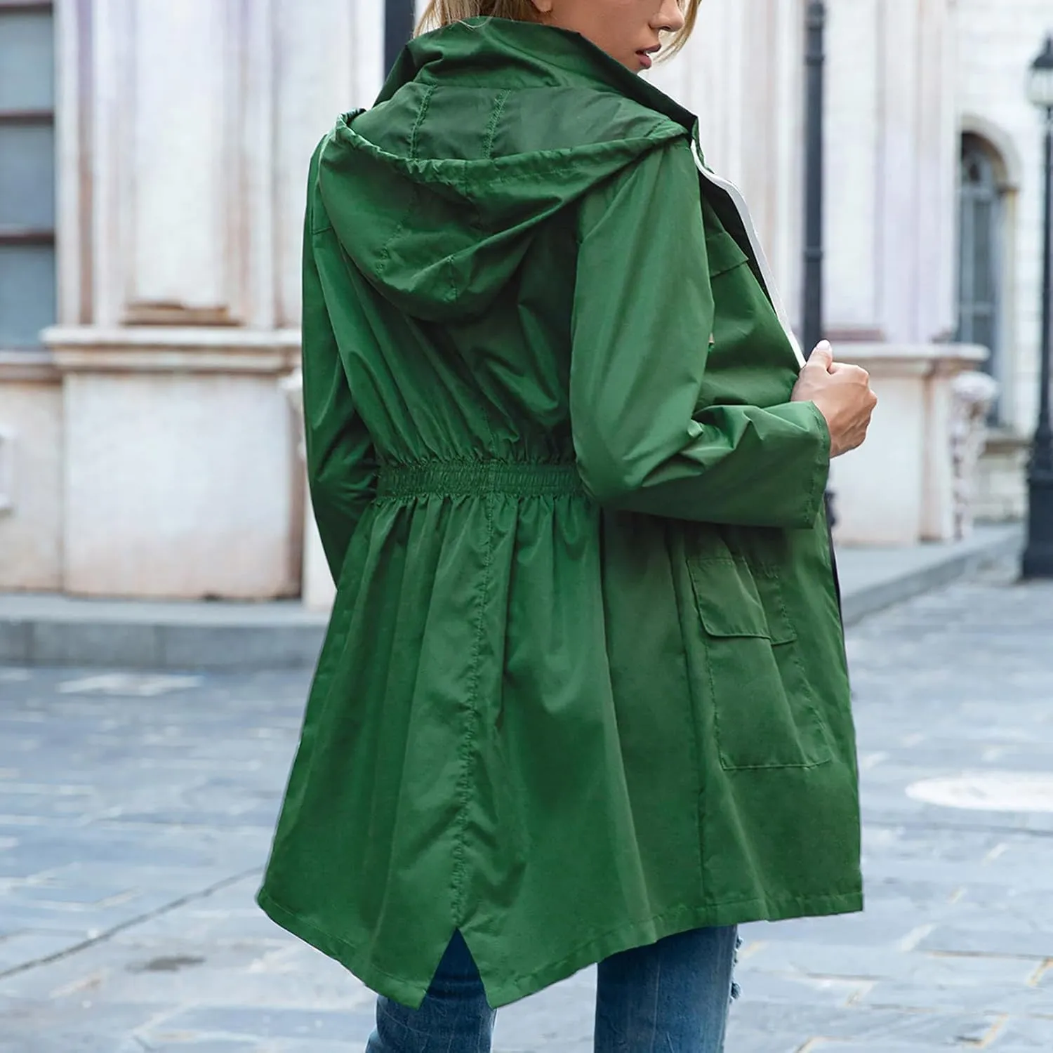 Women's Hooded Lightweight Raincoat Windbreaker Rainproof Outdoor Jackets Waist Up Coats Stormtrooper