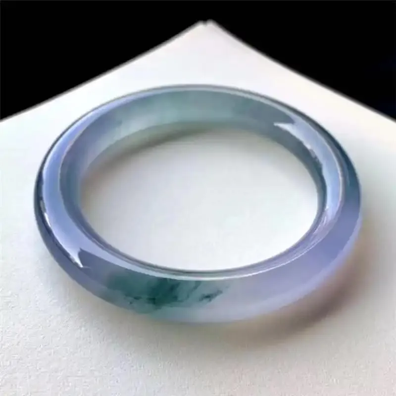 Women's Ice Transparent Floating Flowers Bracelet Purple round Jade Bangle