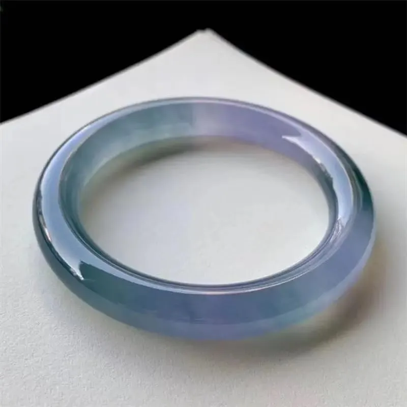 Women's Ice Transparent Floating Flowers Bracelet Purple round Jade Bangle