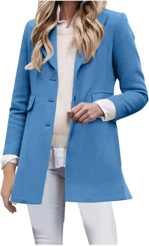 Womens Jackets Fall Turndown Collar Button Hoodless Coats Casual Long Sleeve Cardigan Tops Outerwear
