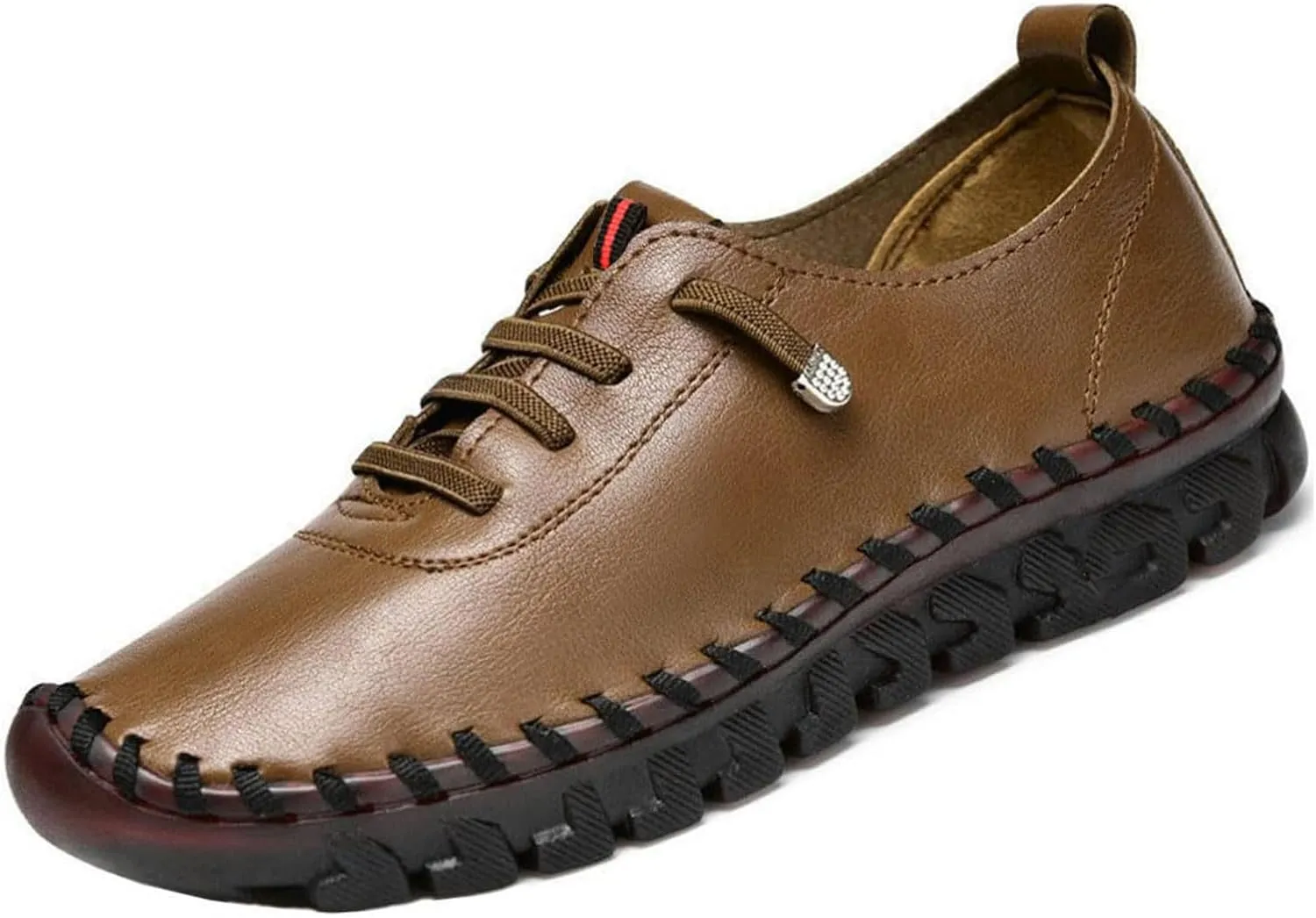 Women's Leather Soft Bottom Flat Shoes Handmade Women Loafers Casual Slip On Orthopedic Sneakers Walking Flats Beef Tendon Leisure Set of Feet Breathable Round Head Non-Slip Mom Loafers