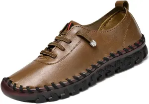 Women's Leather Soft Bottom Flat Shoes Handmade Women Loafers Casual Slip On Orthopedic Sneakers Walking Flats Beef Tendon Leisure Set of Feet Breathable Round Head Non-Slip Mom Loafers