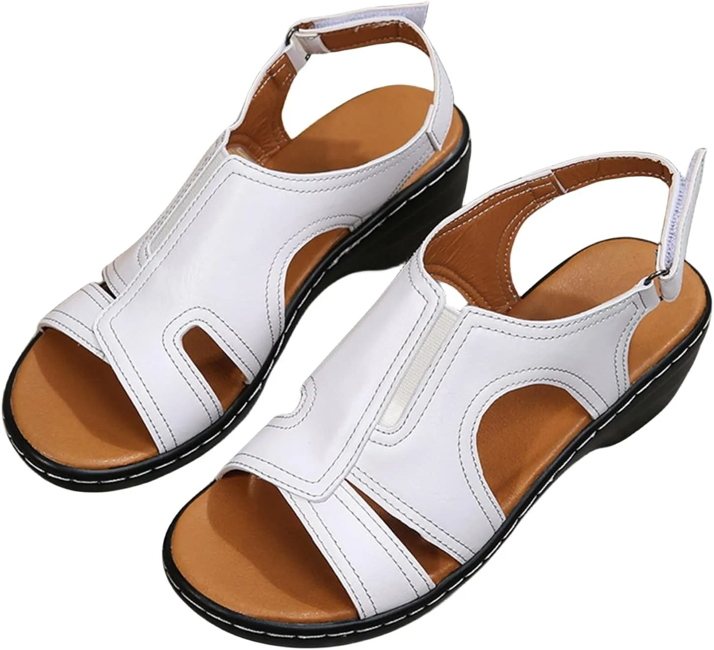 Womens Orthopedic Wedge Sandals Comfortable Slip on Platform Sandals, Wide Width Ankle Strap Open Toe Wedges Summer Casual Walking Shoes with Arch Support