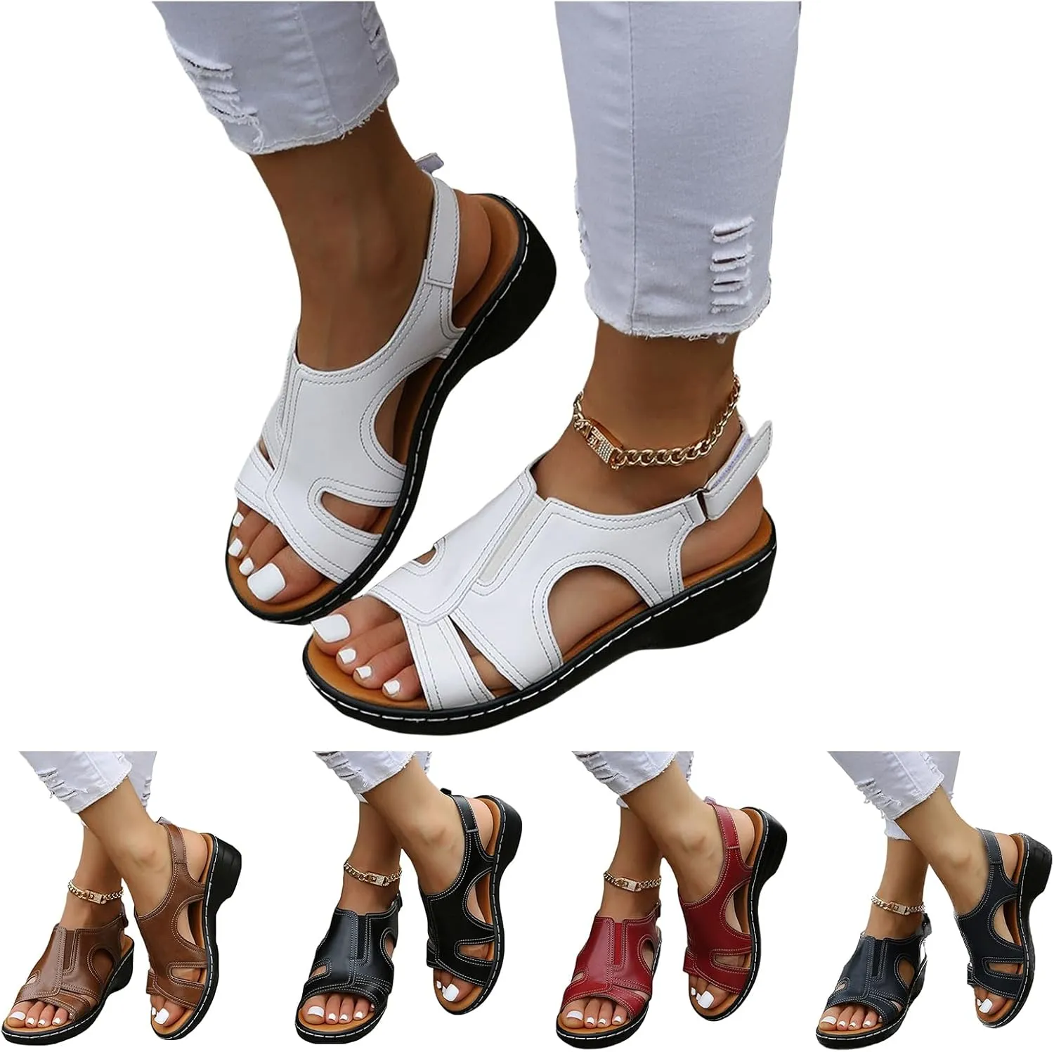 Womens Orthopedic Wedge Sandals Comfortable Slip on Platform Sandals, Wide Width Ankle Strap Open Toe Wedges Summer Casual Walking Shoes with Arch Support